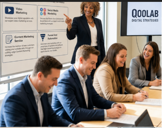 Constance Collier leading a strategy session with a QOOLAB Digital Strategies client team